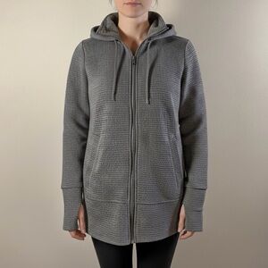 90 Degree by Reflex Gray Textured Funnel Neck Full-Zip Hoodie Thumbholes Size M